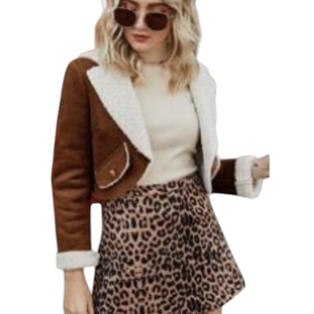 Faux Suede Teddy Lined Crop Jacket - Picture 3 of 7